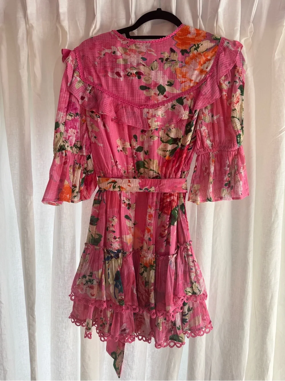 Hemant & Nandita Pink Floral Lace Ruffle Mini Dress Size S